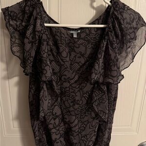 Charlotte Russe Black Lace Ruffle Blouse